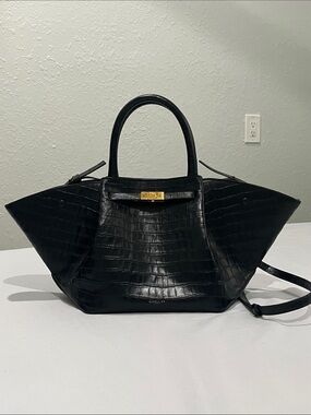 DeMellier The Mini New York Black Croc-Embossed Leather Handbag